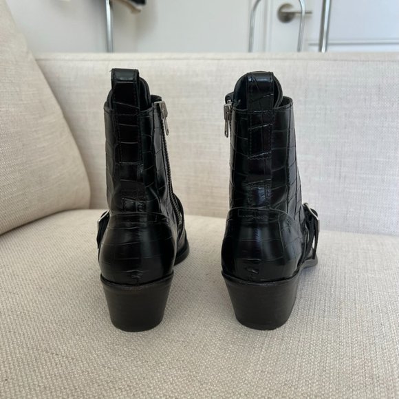 All Saints Katy Black Leather Ankle Boots Crocodile Size 7 - Picture 10 of 12